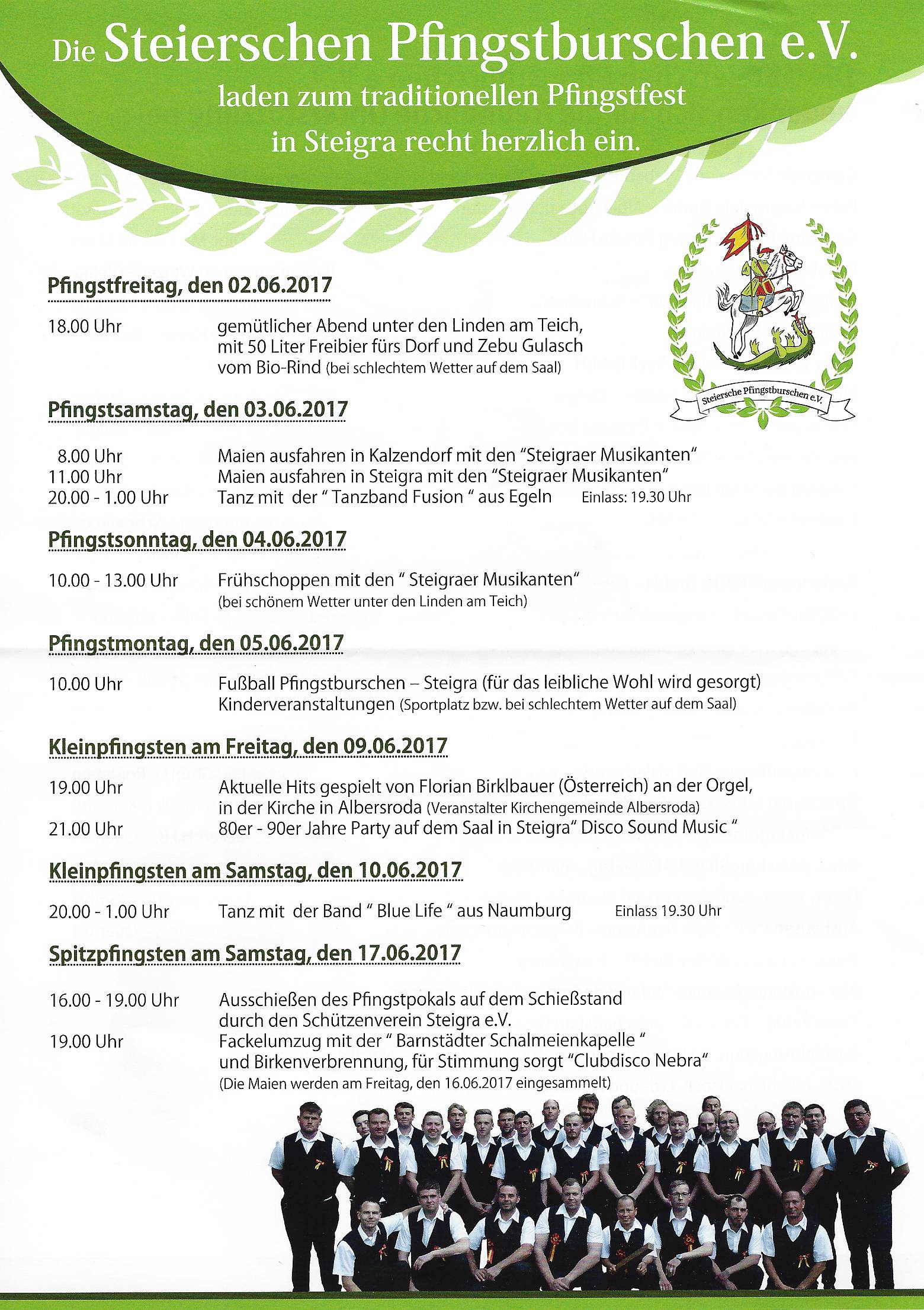 Die 'Steierschen Pfingstburschen e.V.' laden ein zum traditionellen Pfingstfest in Steigra 2017 - und zurck