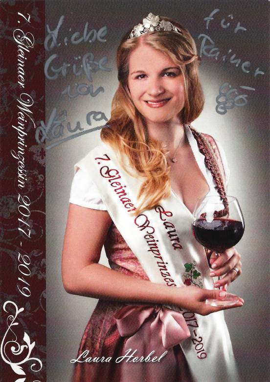 die Autogrammkarte der neu gekrnten Weinprinzessin von Gleina Laura Herbel